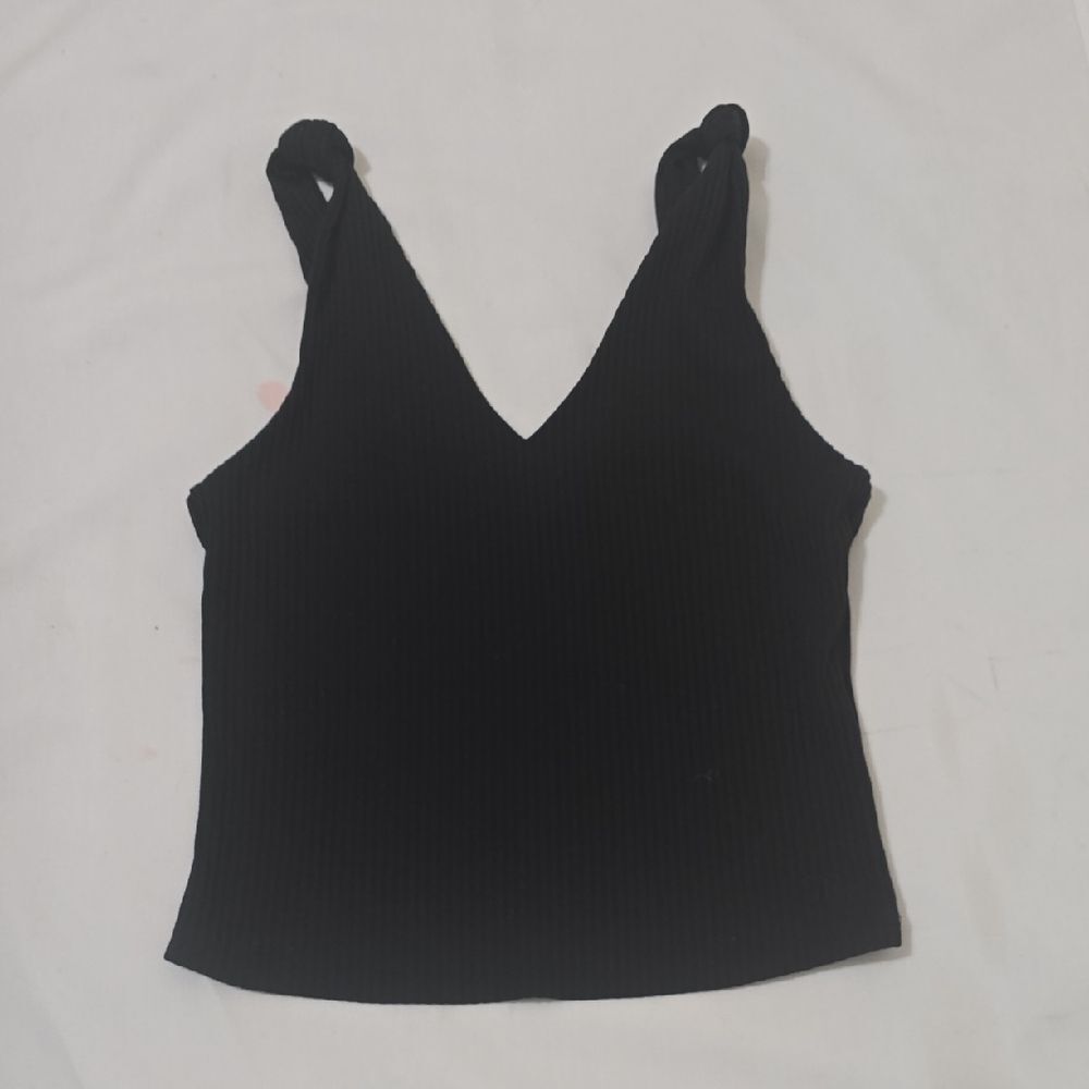 Miss Me Black Ribbed V-Neck Knot-Strap Camisole‎ S